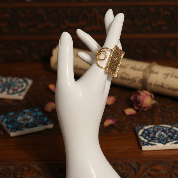 🆕️Turkish Artisan 18K Gold Plated Brass Adjustable Trendy Luxury Cocktail Ring - Picture 11 of 13